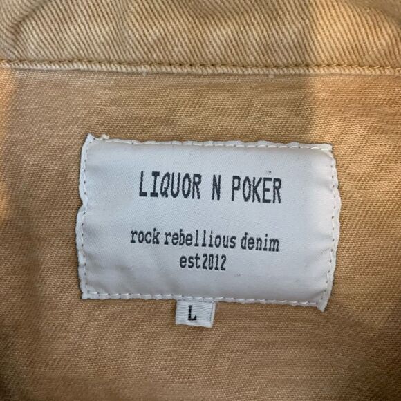 Liquor N Poker Men Denim Jean Jacket Brown Tan Large - Picture 4 of 7